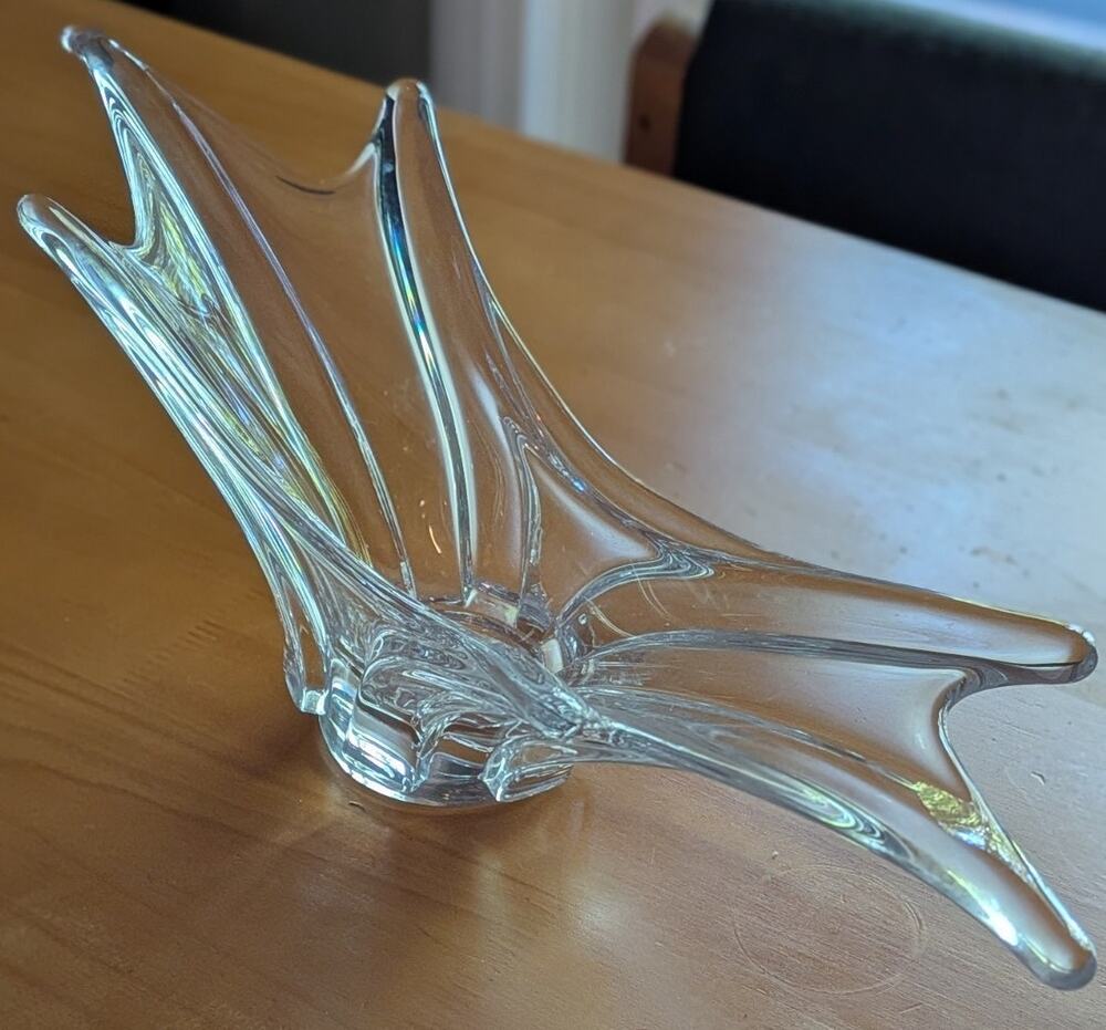Vintage Cofrac Art Verrier France Crystal Splash Bowl Freeform Centerpiece MCM
